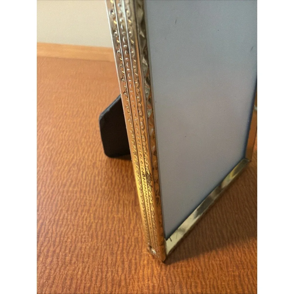 Vtg MCM Gold Tone Free Standing Picture Frame 3.5